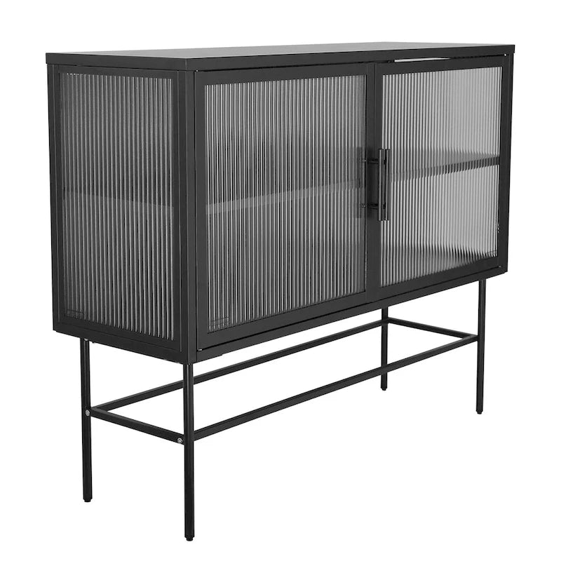 Meuble de rangement à portes en verre trempé double avec étagère réglable