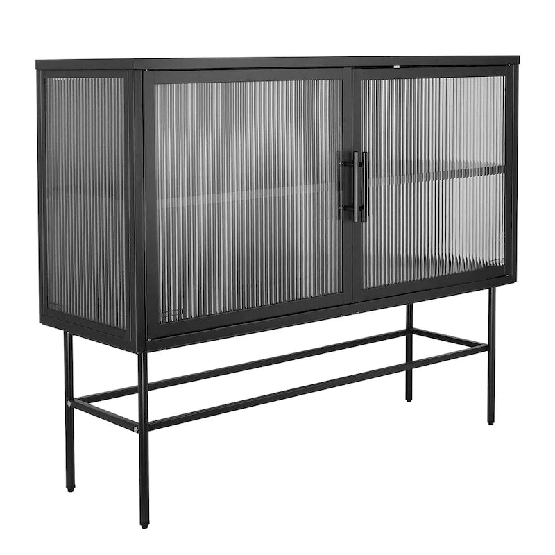 Meuble de rangement à portes en verre trempé double avec étagère réglable