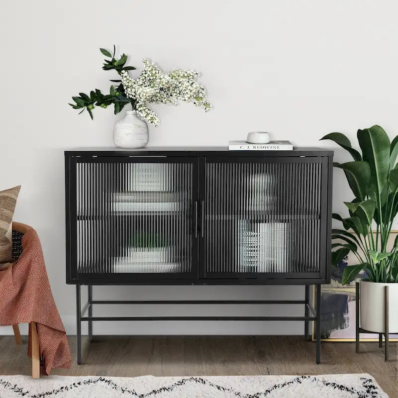 Meuble de rangement à portes en verre trempé double avec étagère réglable
