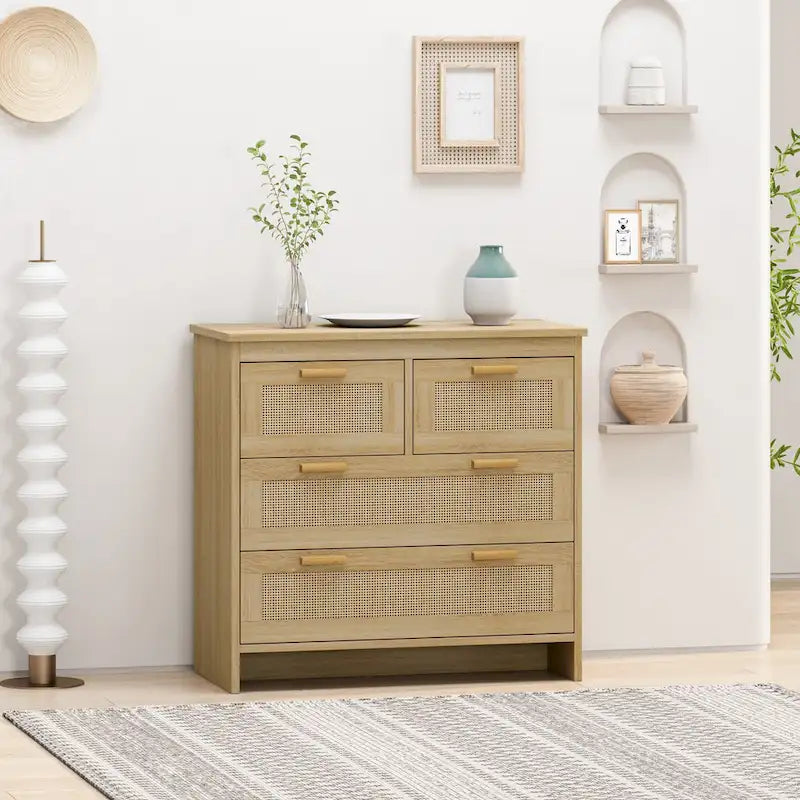 Meuble de rangement 4 tiroirs en rotin, pour chambre, salon, salle à manger, couloirs