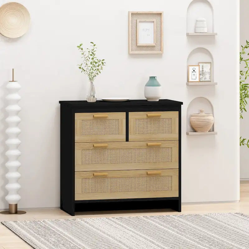 Meuble de rangement 4 tiroirs en rotin, pour chambre, salon, salle à manger, couloirs