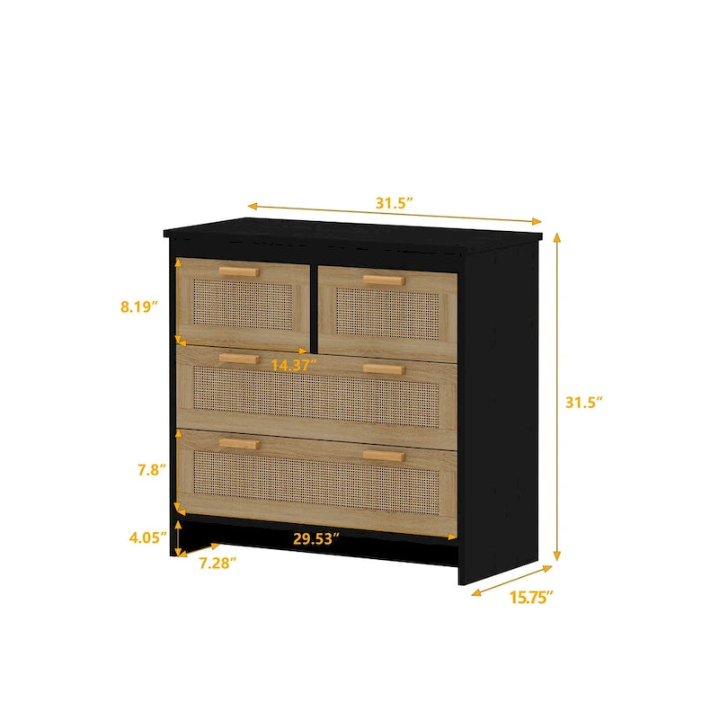 Meuble de rangement 4 tiroirs en rotin, pour chambre, salon, salle à manger, couloirs