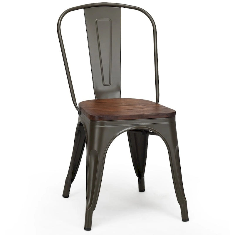 Chaise empilable de bistrot/café avec structure en métal et assise en bois - Voir les descriptions