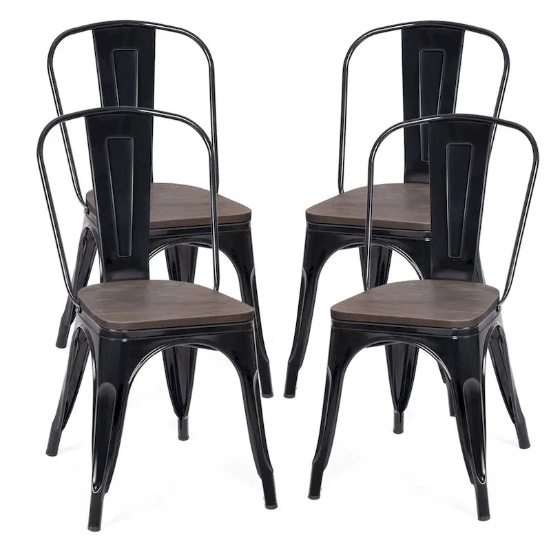 Chaise empilable de bistrot/café avec structure en métal et assise en bois - Voir les descriptions