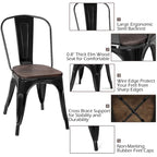 Chaise de salle à manger empilable de bistrot/café avec structure en métal et assise en bois