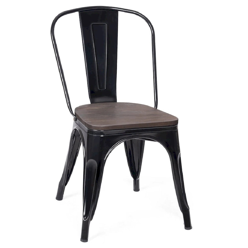Chaise empilable de bistrot/café avec structure en métal et assise en bois - Voir les descriptions