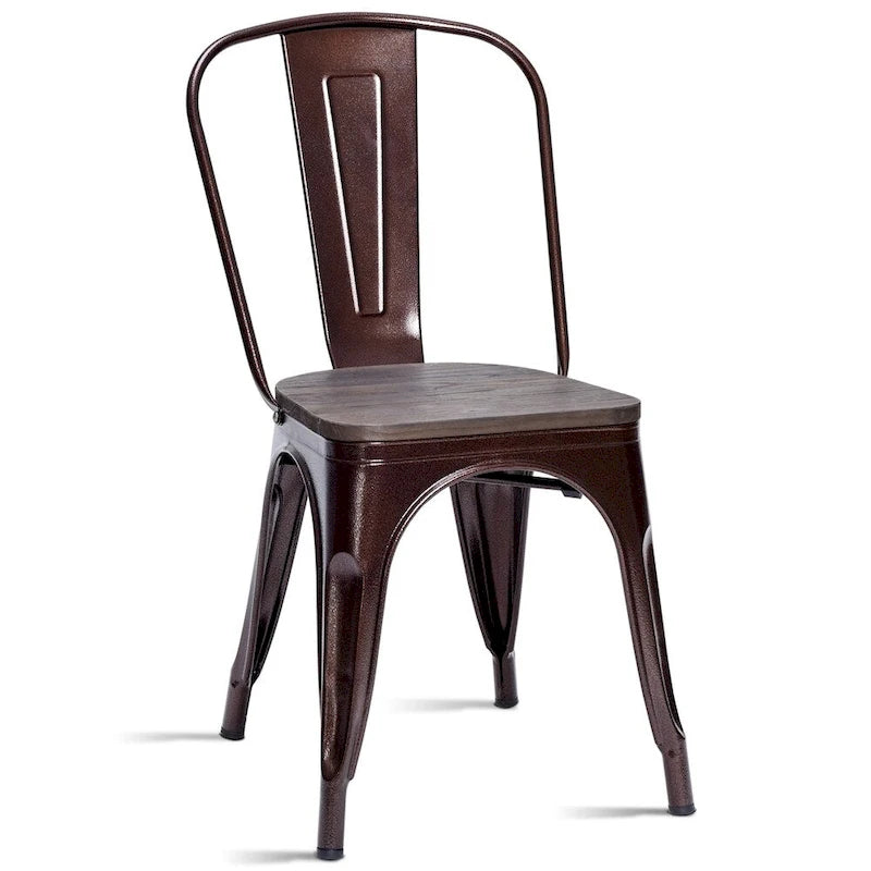 Chaise empilable de bistrot/café avec structure en métal et assise en bois - Voir les descriptions