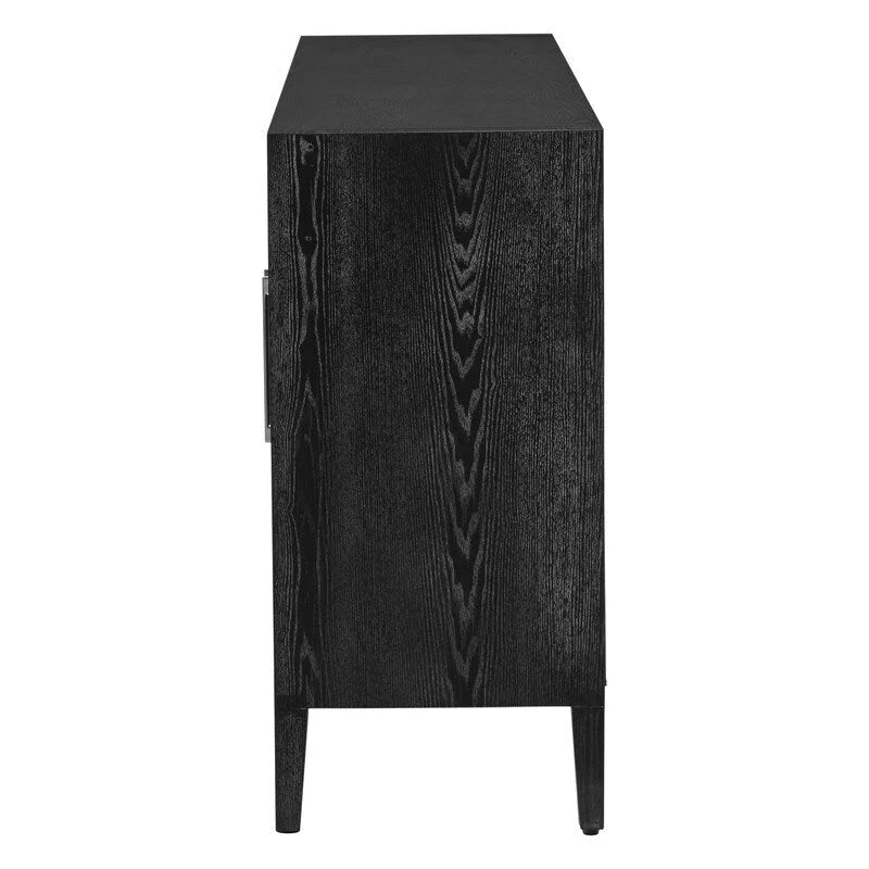 Meuble de rangement en bois avec trois portes en verre trempé et étagère réglable, convient pour le salon, le bureau et l'entrée