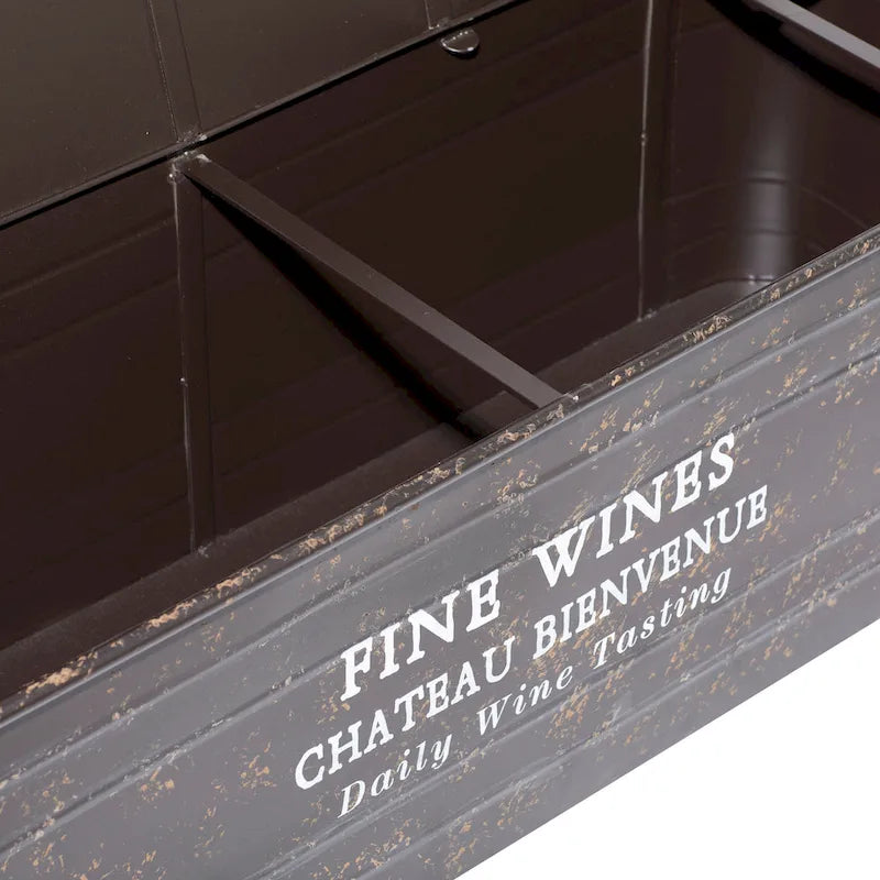 Banc de rangement en métal avec plateau en toile de jute crème et typographie champagne - Marron - Roche River Decor - 40,6 cm L x 121,9 cm P x 43,2 cm H