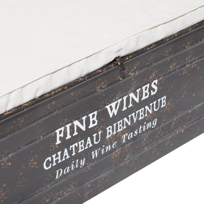 Banc de rangement en métal avec plateau en toile de jute crème et typographie champagne - Marron - Roche River Decor - 40,6 cm L x 121,9 cm P x 43,2 cm H