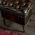 Banc de rangement en métal patiné avec similicuir capitonné noir - Lot de 3 marron - Roche River Decor - 16L x 48P x 21H