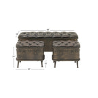 Banc de rangement en métal patiné avec similicuir capitonné noir - Lot de 3 marron - Roche River Decor - 16L x 48P x 21H
