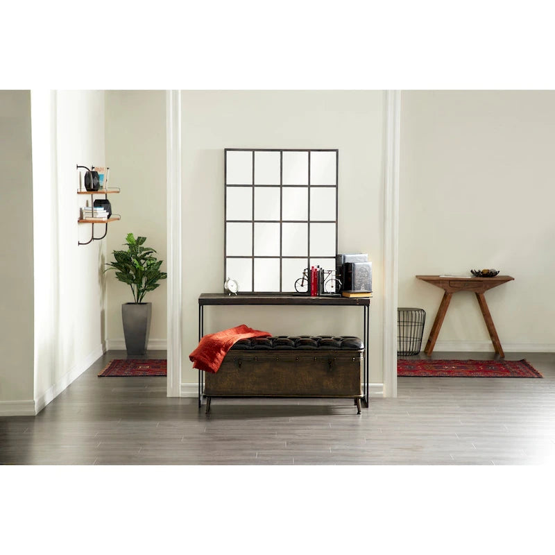 Banc de rangement en métal patiné avec similicuir capitonné noir - Lot de 3 marron - Roche River Decor - 16L x 48P x 21H