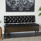 Banc de rangement en métal avec similicuir capitonné - Noir - Roche River Decor - 19L x 54P x 31H