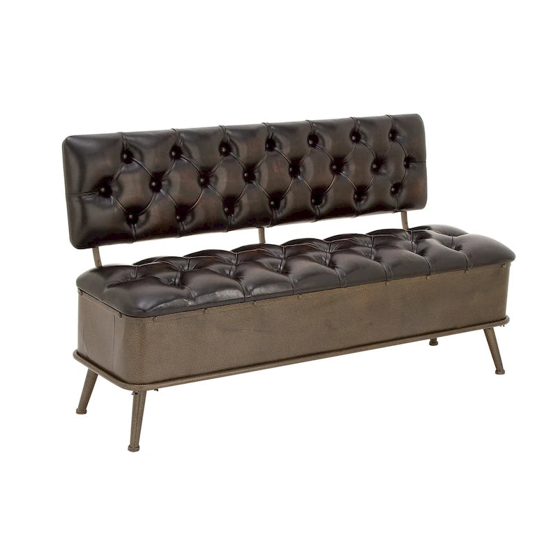 Banc de rangement en métal avec similicuir capitonné - Noir - Roche River Decor - 19L x 54P x 31H