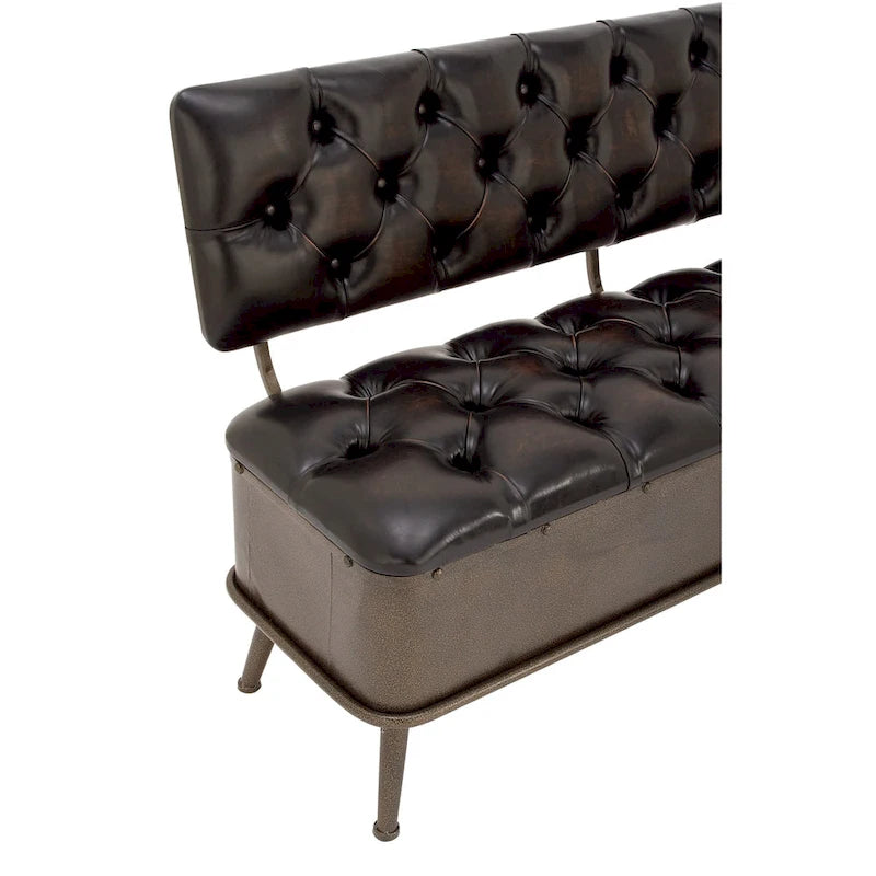 Banc de rangement en métal avec similicuir capitonné - Noir - Roche River Decor - 19L x 54P x 31H