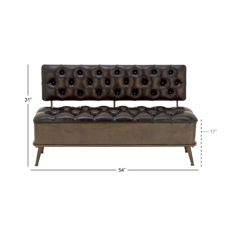Banc de rangement en métal avec similicuir capitonné - Noir - Roche River Decor - 19L x 54P x 31H