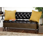 Banc de rangement en métal avec similicuir capitonné - Noir - Roche River Decor - 19L x 54P x 31H