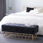 Banc en métal avec base dorée - Noir - Roche River Decor - 20L x 49P x 18H