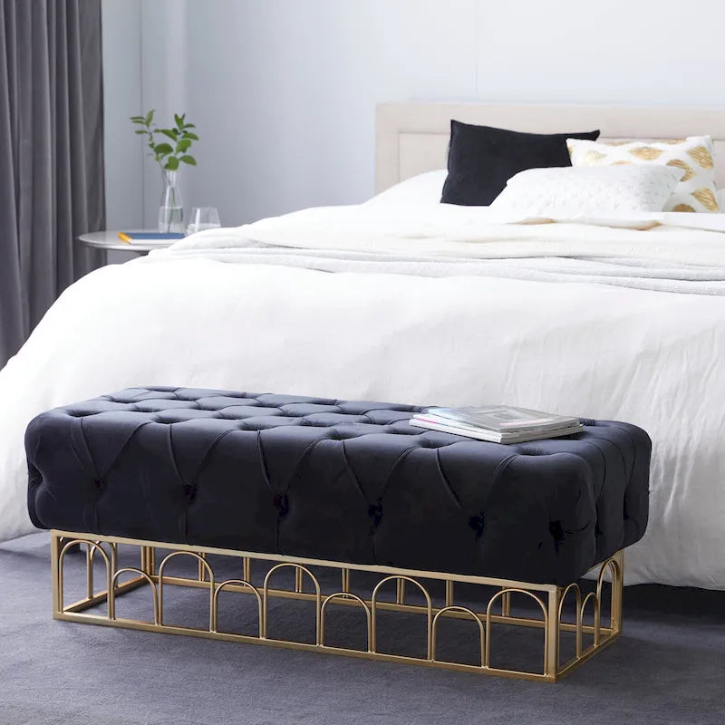 Banc en métal avec base dorée - Noir - Roche River Decor - 20L x 49P x 18H
