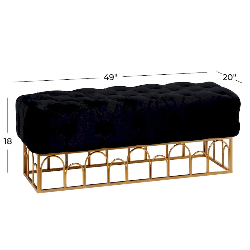 Banc en métal avec base dorée - Noir - Roche River Decor - 20L x 49P x 18H