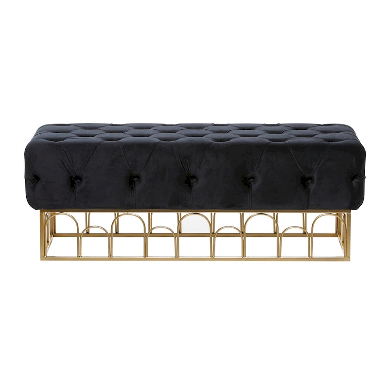 Banc en métal avec base dorée - Noir - Roche River Decor - 20L x 49P x 18H