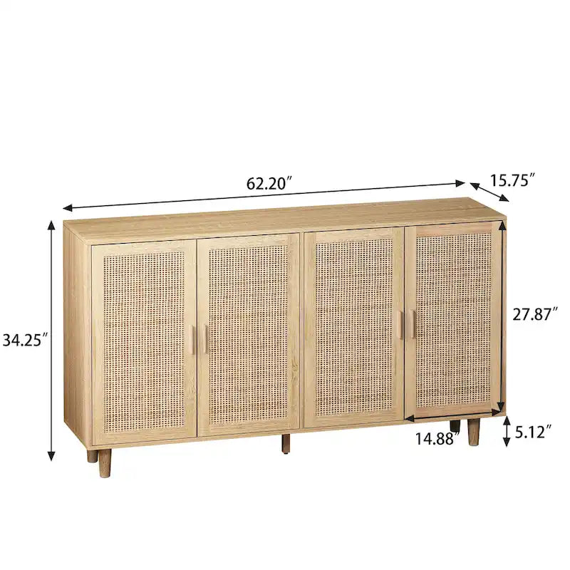 Meuble de rangement décoratif 4 portes en rotin - S.O.