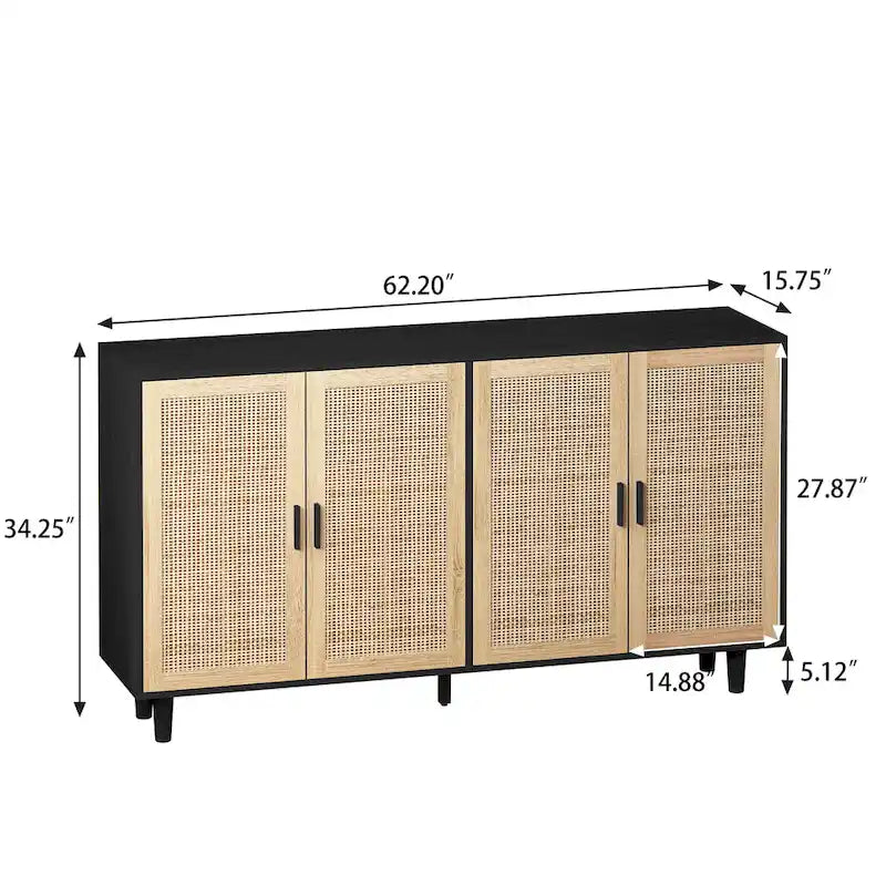 Meuble de rangement décoratif 4 portes en rotin - S.O.