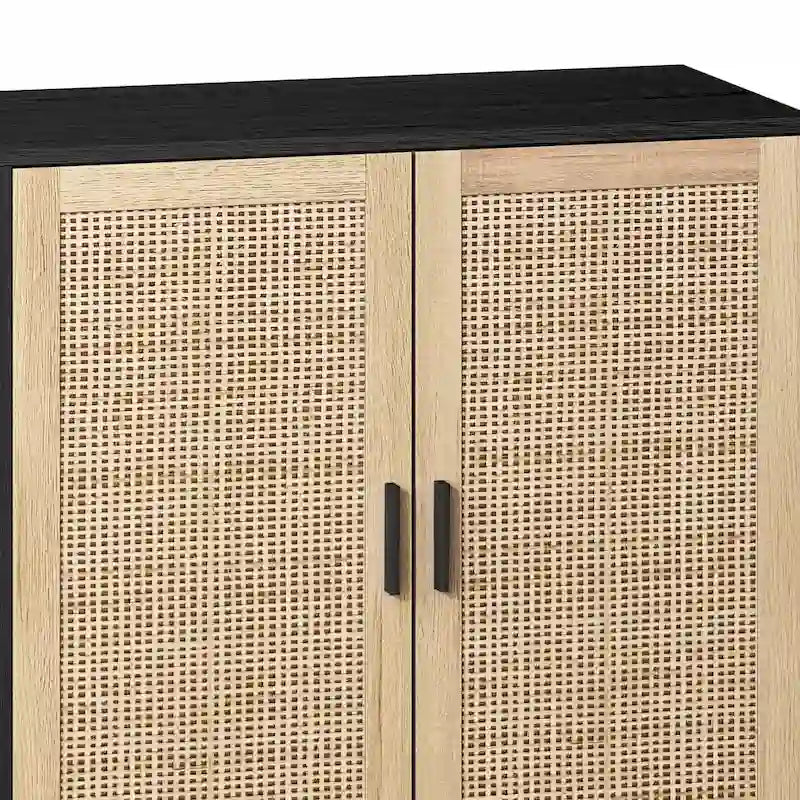Meuble de rangement décoratif 4 portes en rotin - S.O.