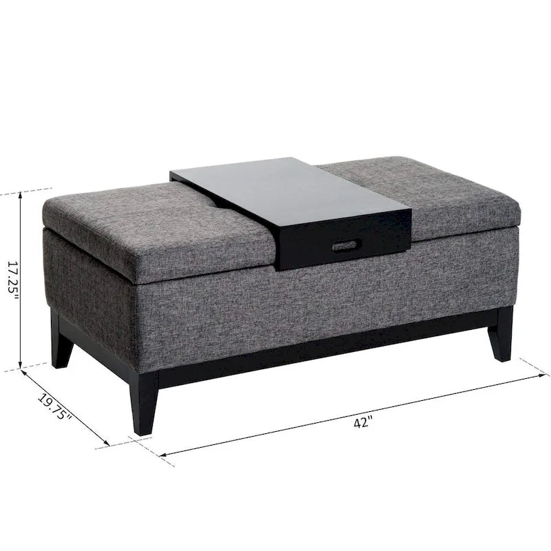 HomCom Banc de rangement ottoman rectangulaire 42" en tissu de lin avec plateau - Gris