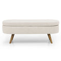 Ottoman Oval Storage Bench with Rubber Wood Legs Beige