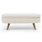 Ottoman Oval Storage Bench with Rubber Wood Legs Beige
