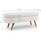 Banc de rangement ottoman ovale avec pieds en bois d'hévéa beige