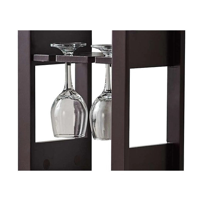 Porte-bouteilles sur pied – Étagère de rangement pour 12 bouteilles avec porte-verres à vin, cerisier