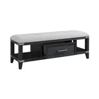 Banc de chambre Laguna de 132 cm de large avec tiroir, acier patiné