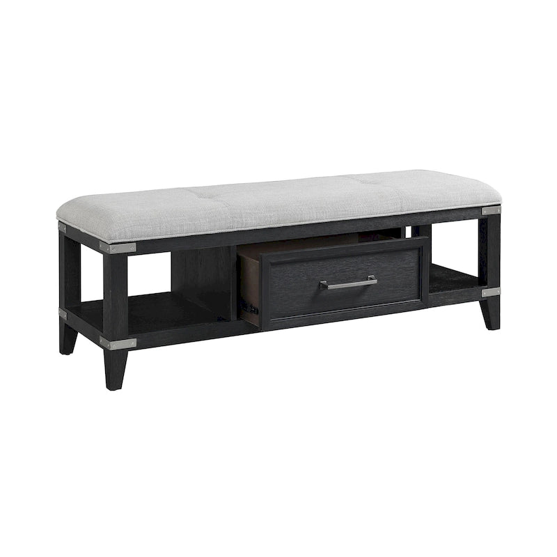 Banc de chambre Laguna de 132 cm de large avec tiroir, acier patiné