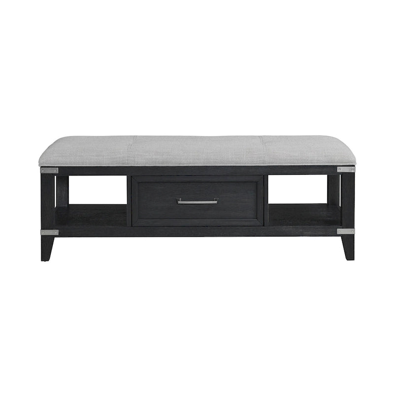 Banc de chambre Laguna de 132 cm de large avec tiroir, acier patiné