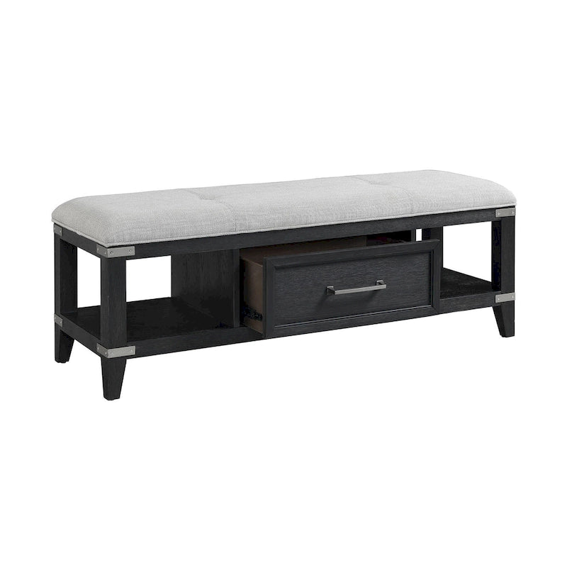 Banc de chambre Laguna de 132 cm de large avec tiroir, acier patiné