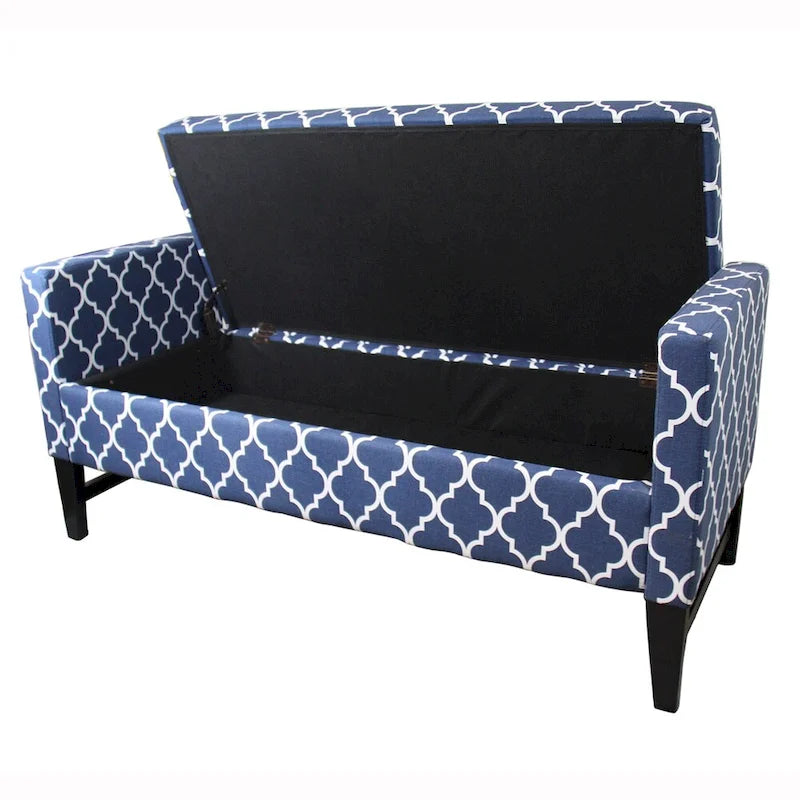 Banc de rangement en denim bleu à rayures marocaines diagonales 23,5 pouces