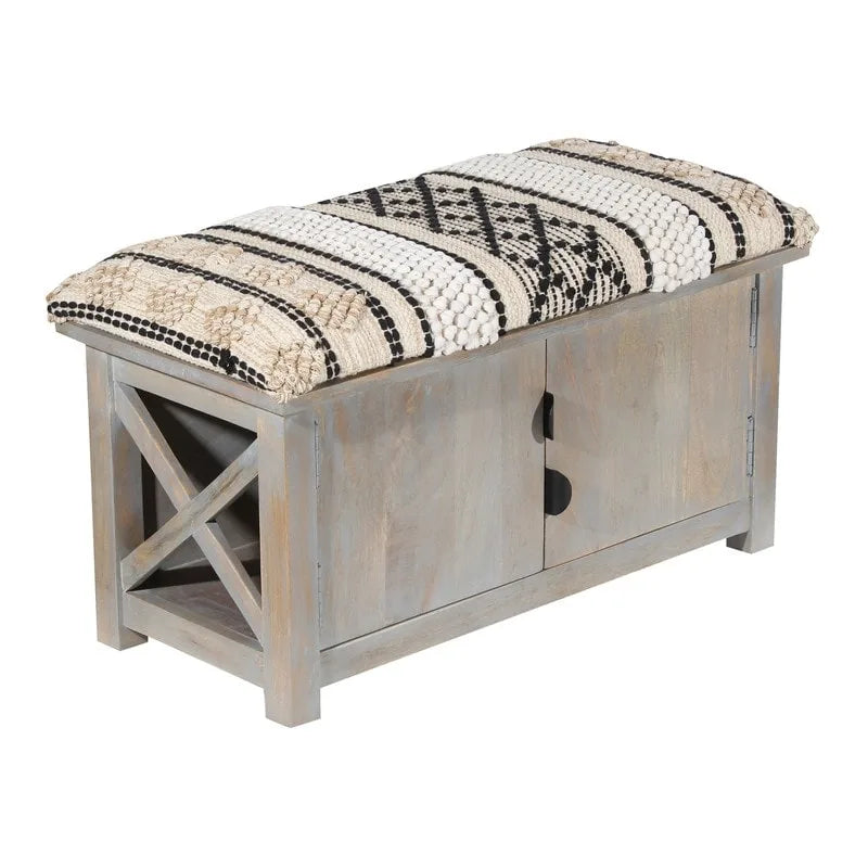 HERAT ORIENTAL Handmade Cotton Upholstered Cabinet Doors Storage Bench - 14x17x30