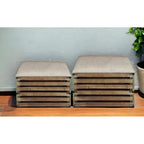 HomeRoots Set of Two Brown Wood Slat and Upholstery Storage Benches With Flip Top - 23.7 W x 14 D x 17.5 H