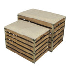 HomeRoots Lot de deux bancs de rangement marron en bois à lattes et rembourrés avec plateau rabattable – 23,7 L x 14 P x 17,5 H