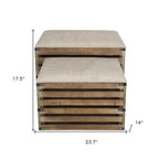 HomeRoots Lot de deux bancs de rangement marron en bois à lattes et rembourrés avec plateau rabattable – 23,7 L x 14 P x 17,5 H