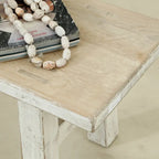 Banc Artissance petit Amalfi en vieux pin, 119 cm de long, finition blanc cassé antique