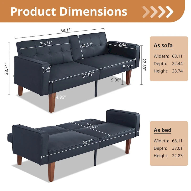 Canapé futon lit de mousse à mémoire de forme convertible pliable pour deux personnes