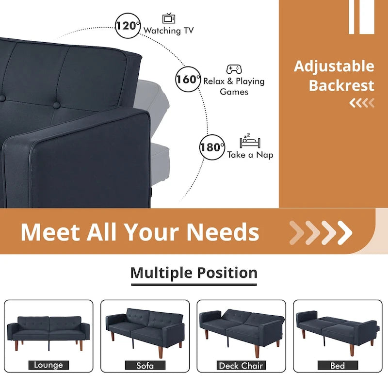 Canapé futon lit de mousse à mémoire de forme convertible pliable pour deux personnes