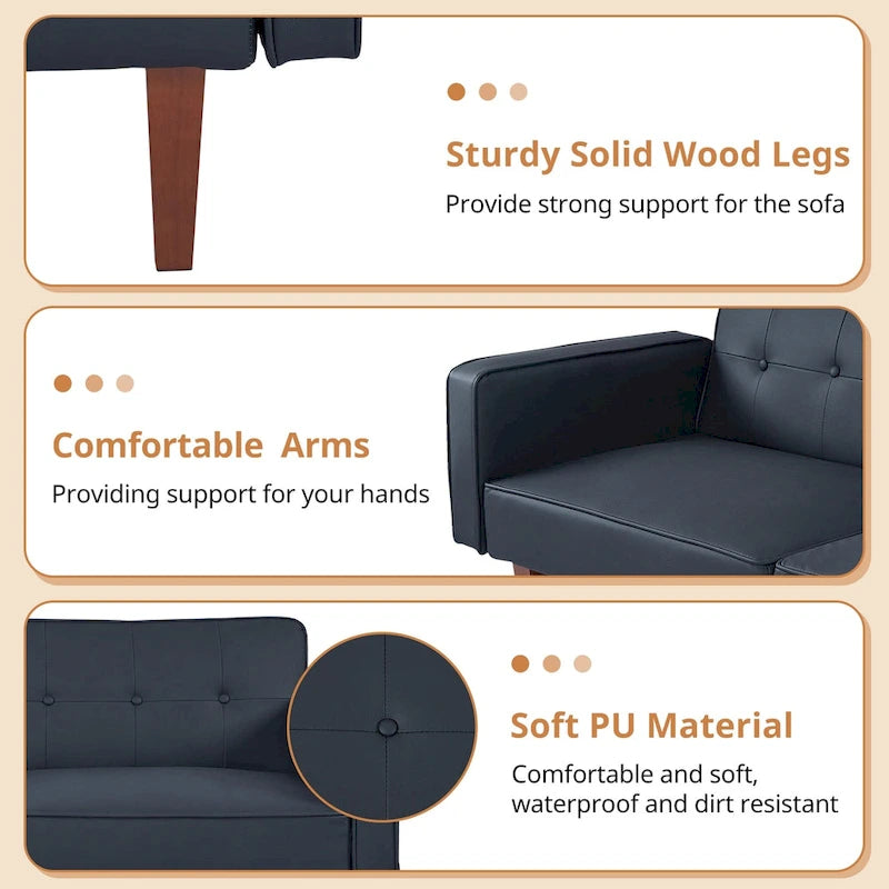 Canapé futon lit de mousse à mémoire de forme convertible pliable pour deux personnes