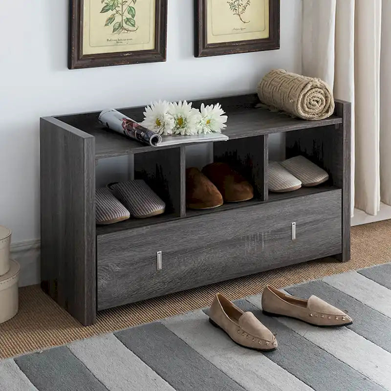 Banc à chaussures gris patiné, meuble de rangement, étagère à chaussures, en bois, haute qualité et durable, grande capacité