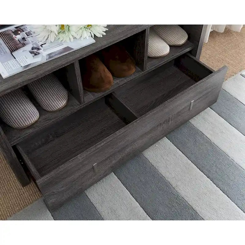Banc à chaussures gris patiné, meuble de rangement, étagère à chaussures, en bois, haute qualité et durable, grande capacité