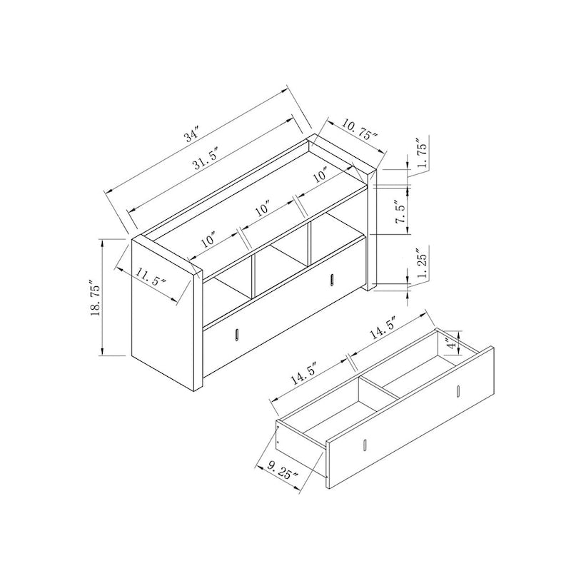 Banc à chaussures gris patiné, meuble de rangement, étagère à chaussures, en bois, haute qualité et durable, grande capacité